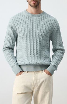 Mango Crewneck Cable Stitch Sweater in Aqua Blue at Nordstrom, Size Medium