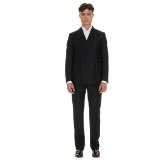 Tagliatore Double Breasted Suits, male, Black, Size: L Double-Breasted Wool Dress