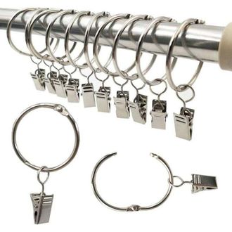 OEM Anillas Para Cortinas, 20 Anillas Con Clips, Juego De Ganchos Decorativos De Metal Para Cortinas, Di&aacute;metro Interior De 38 Mm, Color Plata, Inoxidables