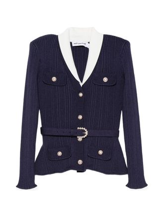Self Portrait Navy Ribbed Knit Cardigan