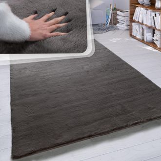 Paco Home Paco Home - Alfombra Pelo Largo Sal&oacute;n Sint&eacute;tica Suave Monocolor Diferentes Colores Y Tama&ntilde;os 200 Cm Cuadrado, Gris Oscuro