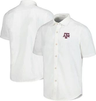 Tommy Bahama Mens Tommy Bahama White Texas A&M Aggies Coconut Point Palm Vista IslandZone Camp Button-Up Shirt at Nordstrom, Size Xx-Large