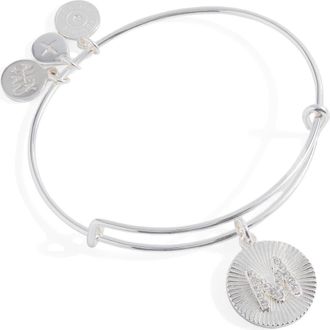 Alex and Ani Pave Starburst Texture Initial Bangle Bracelet in Silver - M at Nordstrom