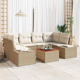 vidaXL Vidaxl - Conjunto De Sof&aacute; De Jard&iacute;n Con Coj&iacute;n 7 Pcs Beige Polirat&aacute;n