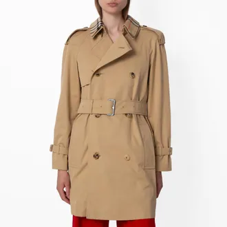 Burberry Short Gabardine Belted Trench Coat, Brand Size 6 ( US Size 4 )