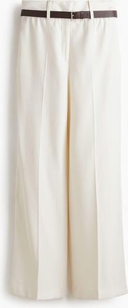 H&M Belted Tailored Trousers in Cream at Nordstrom, Size 12