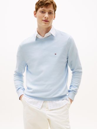 Tommy Hilfiger Rundhalspullover TOMMY HILFIGER ESSENTIAL COTTON CREW NECK, Herren, Gr. XL, blau (breezy blau), Strick, Obermaterial: 100% Baumwolle, regular fit, Run