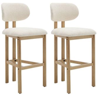 Vente-Unique Sgabello da bar in tessuto testurizzato e legno di hevea Crema - Lotto di 2 - YELAZ