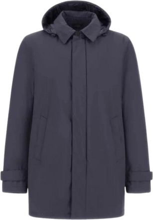 Herno Gladde Medium Pufferjas met Capuchon - Heren - Winterjassen - Blauw - XL - Polyester - Jassen