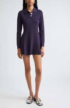 Sandy Liang Chupa Long Sleeve Polo Sweater Dress in Navy at Nordstrom, Size X-Small