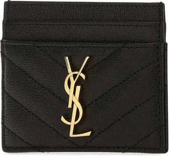 Saint Laurent Monogram Calfskin Card Case - Black