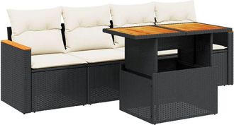 vidaXL Set De Muebles De Jard&iacute;n 5 Pzas Y Cojines Rat&aacute;n Sint&eacute;tico Negro Vidaxl
