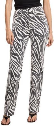 Good American Icon High Waist Straight Leg Jeans in Cloud White Zebra002 at Nordstrom Rack, Size 10