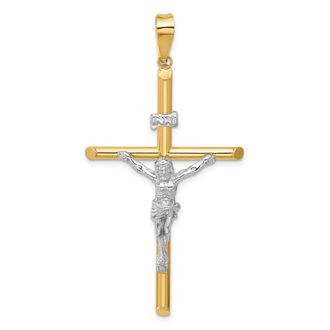 Diamond2Deal 14k Two-tone Gold Polished Jesus Crucifix Pendant