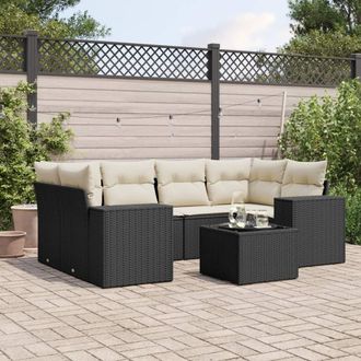 vidaXL Set De Comedor De Jard&iacute;n 7 Pzas Y Cojines Rat&aacute;n Sint&eacute;tico Negro Vidaxl