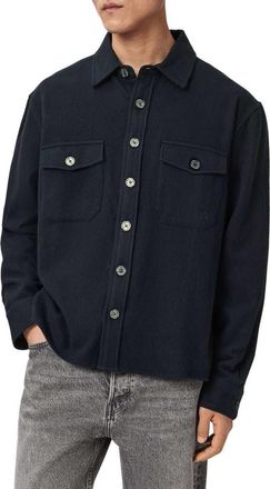 AllSaints Haiku Long Sleeve Cotton Flannel Shirt in Mystic Blue at Nordstrom, Size Xx-Large