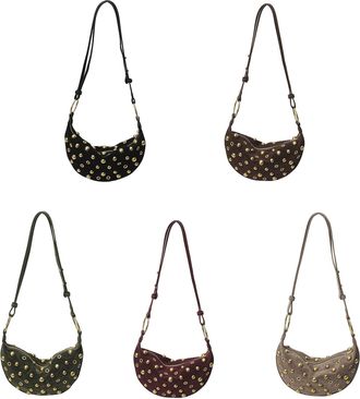 Generic Cymwer Women Faux Suede Rivet Shoulder Crossbody Bag with Zipper for Daily Use (Black)