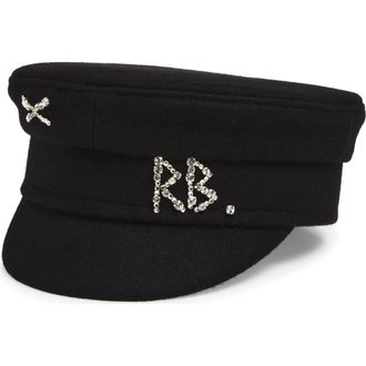 Ruslan Baginskiy Crystal Embellished Wool Baker Boy Cap in Black at Nordstrom, Size X-Small