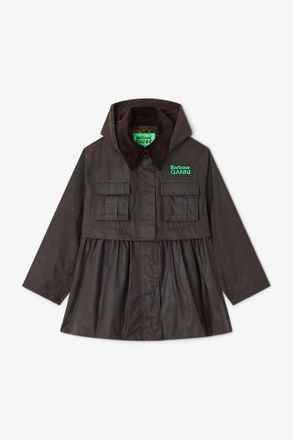 Ganni Brown x Barbour Peplum Wax Jacket in Green - Size 34 Cotton