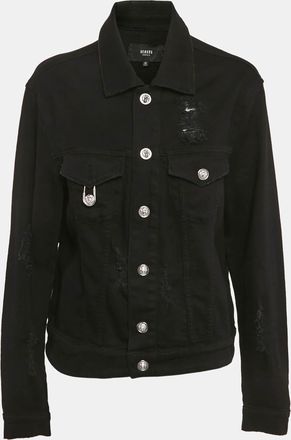 Versus Black Distressed Denim Button Detail Jacket L