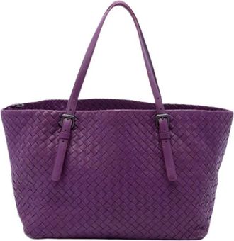 Bottega Veneta Pre-owned Woven Leather Tote - Dames - Vintage Handtas - Paars - ONE Size - Leer - Vintage