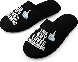 Generic Love Swimming Swim Warm Mens Slippers Slip On Soft Fleece House Shoes Winter Indoor Outdoor