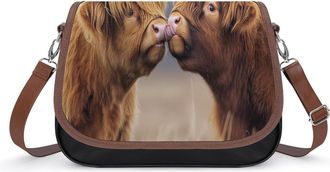 Generic Highland Cows Funny Crossbody Bags for Women Fashion Leather Shoulder Handbags With Adjustable Strap