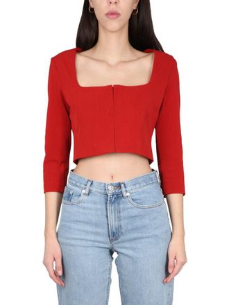 Acne Studios Cropped Red Long Sleeve Top With Square Neckline