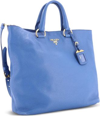 Prada Convertible Shopper Vitello Daino Large tote bag - Blauw