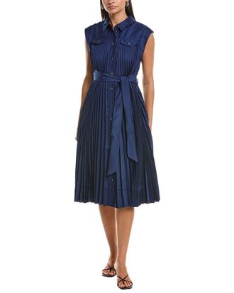 Milly Johanna Pleated Twill Midi Dress