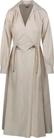 Max Mara Pedaggi Katoen Popeline Midi Jurk - Dames - Shirt Kleedjes - Beige - S - Katoen - Kleedjes