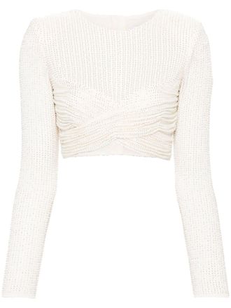 Self Portrait Top verfraaid met kralen - Beige