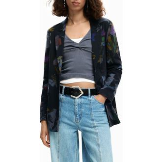Desigual Graphic Floral Print Single Breasted Blazer in Black at Nordstrom, Size X-Small