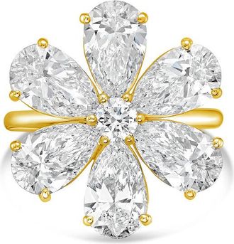 Diana M. Jewels 14KW YG Gold Flower Ring Pear Shapes 6 Gr 6.50 Ct