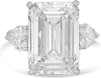 Diana M. Jewels 14k white gold 15.40ct lab grown emerald diamond ring with hearts on the sides