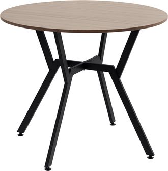 HOMCOM Mesa De Centro Redonda Para 2 Personas Con Base En Forma De X, Fabricada En Madera Y Acero, &Oslash;90 X 76 Cm, Color Negro Y Marr&oacute;n