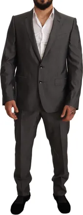 Dolce & Gabbana Mens Gray Metallic Martini Slim Fit Set Suit Wool