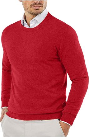 Generic Mens Jumpers - Sweaters for Men UK Plain Crew Neck Plus Size Tops Fine Knit Ribbed Collar Long Sleeve Regular Fit Jumper Autumn Winter Warm Casual Com