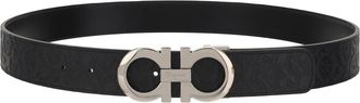 Ferragamo Mens Reversible And Adjustable Leather Belt Patterned Black Calf Bos Taurus E Braces