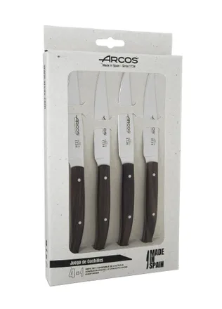 Arcos Arcos Serie Cuchillos De Mesa, Juego De Cuchillos De Mesa 4 Piezas, Cuchillos Chuleteros, Hoja Filo De Acero Inoxidable Nitrum De 110 Mm, Mango Madera