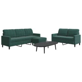 vidaXL Juego De Sof&aacute;s Con Cojines 3 Piezas Terciopelo Verde Oscuro