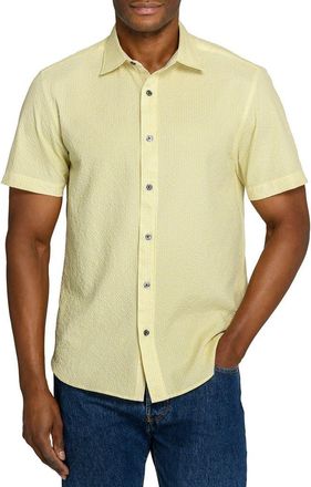 ConStruct Slim Fit Dot Woven Short Sleeve Seersucker in Pale Yellow at Nordstrom, Size Xx-Large