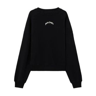 Palm Angels Hoodies & sweatvesten, Heren, Zwart, M, Katoen, Back Curved Logo Loose Sweatshirt