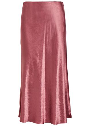 Vince Crinkled Satin Midi Skirt - Rose - S (UK8-10 / S)