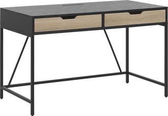 Beliani Beliani - Escritorio Para El Hogar Tablera De Madera Negra Base De Metal 2 Cajones Madera Clara 120 X 60 Cm Dise&ntilde;o Minimalista Jena