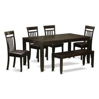 East West Furniture 6 PC Dining room set with bench-Table with Leaf and 4 Chairs for Dining room plus Bench