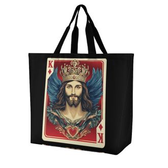 Generic King of Poker Card Large Reusable Shopping Bag Lightweight Foldable Tote Bags Washable Shoulder Handbag