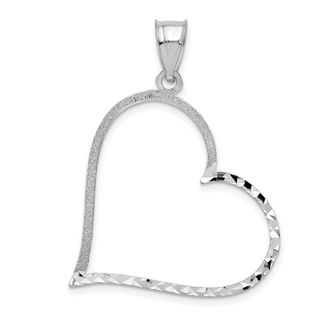Diamond2Deal 14k White Gold Solid Diamond-cut Reversible Heart Pendant
