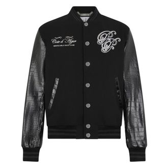 Philipp Plein Varsity Bomber Jacket Teddy Racer - Heren - Bomber jackets - Zwart - L - Wol - Jassen