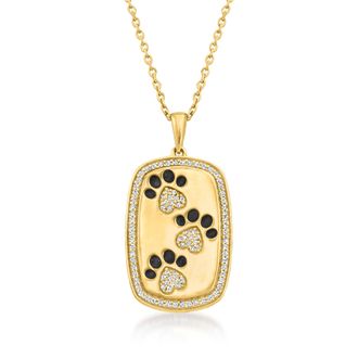 Ross-Simons Diamond Paw Print Pendant Necklace With Black Enamel in 18kt Gold Over Sterling
